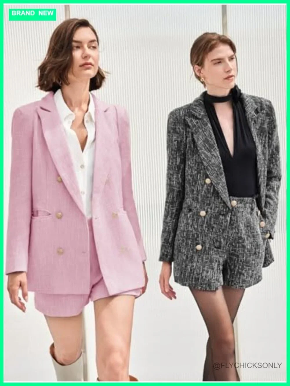 Women's 2 Piece Tweed Blazer Shorts Set Suit Business Work Outfit
